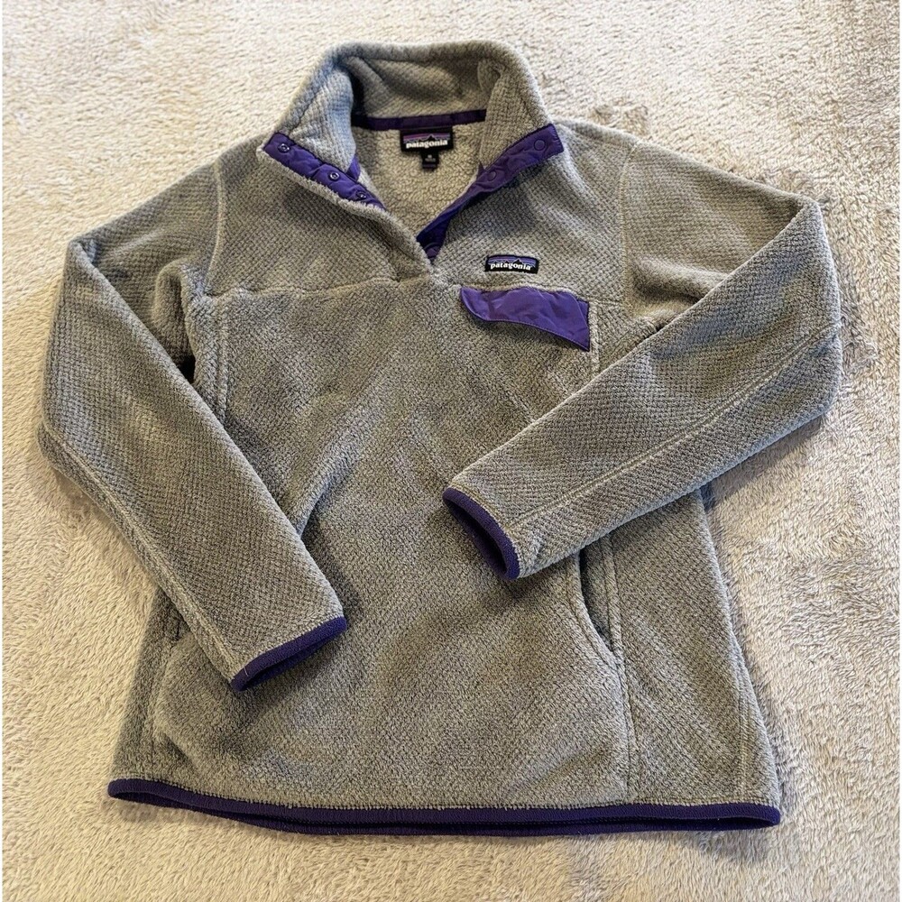 Patagonia Snap-T Women's M Gray/Purple Snap Pullover Jacket Collared Pockets